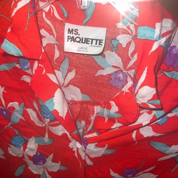 Vintage Floral Red Button Up Blouse Top - Picture 4 of 6